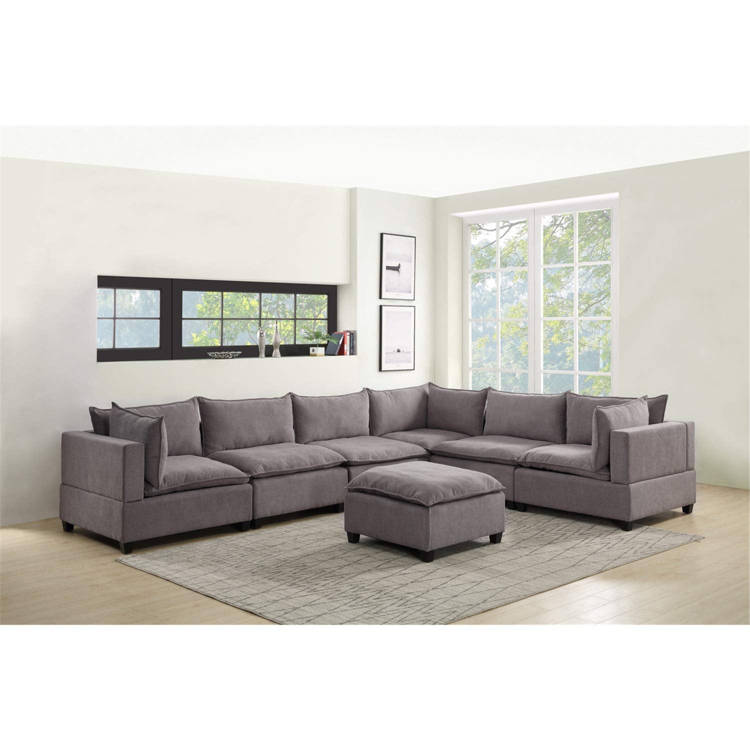 Lilola Home Madison Dark Gray Fabric 7 Piece Modular Sectional Sofa With Ottoman