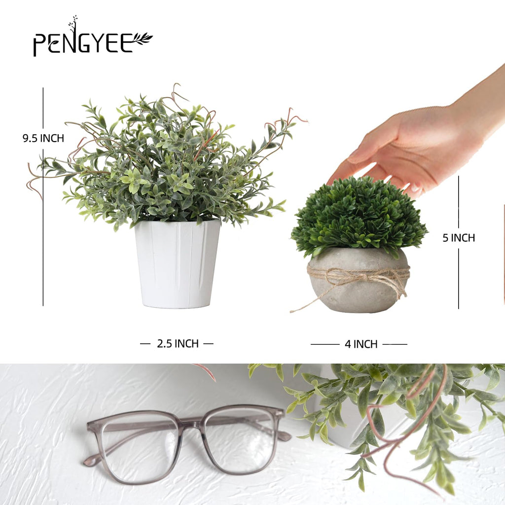 Pengyee 4Pcs Small Fake Plants, Artificial Plants Indoor, Faux Plants For Home Decor, Small Faux Plants In White Pot For Bathroo