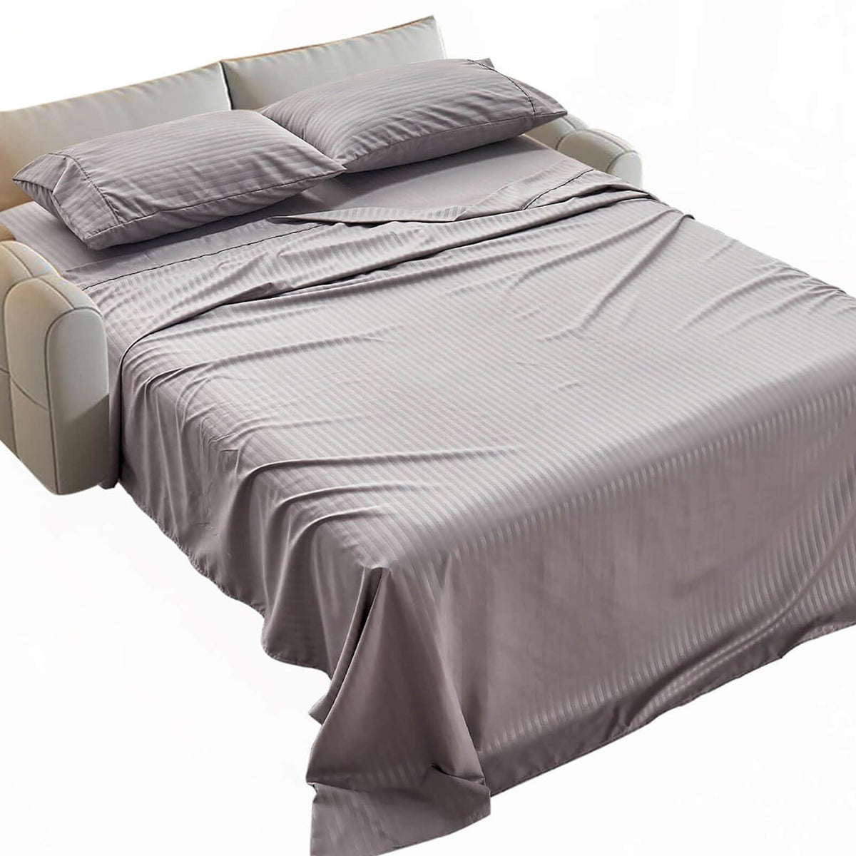 Kingnex Striped Sofa Bed Sheets Queen For Sleeper Sofa Bed With 4-6 Deep Soft Brushed 1800 Microfiber 4 Piece Bedding Set (60'X