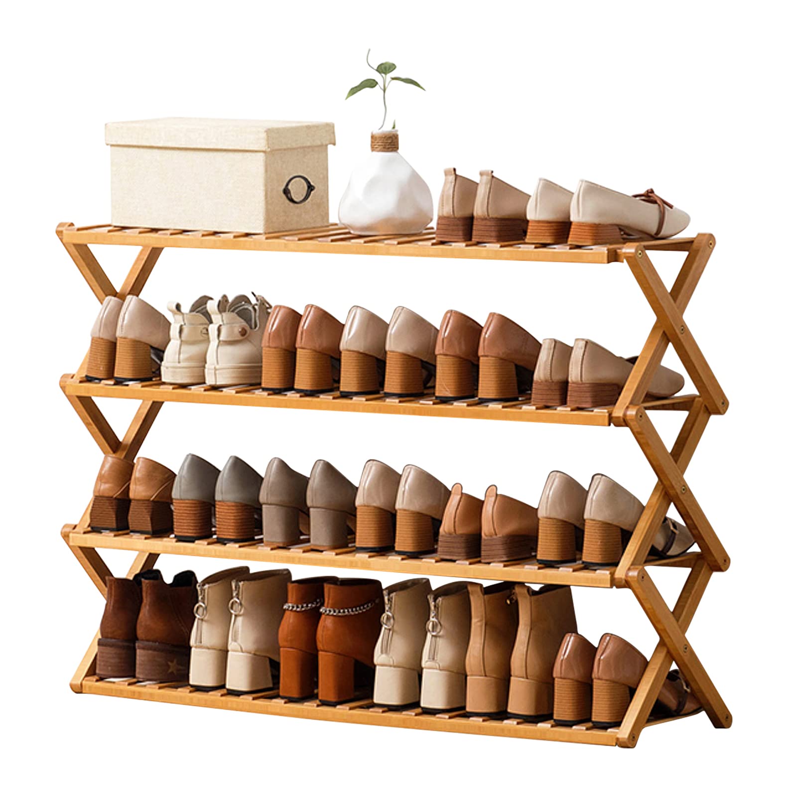 Choclaif Free Standing Shoe Racks For Closet, Shoe Shelf Bamboo Shoe Rack For Bedroom, Entryway Hallway Closet Living Room Organ