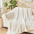 Newcosplay Super Soft Twin Blanket Ivory Love Premium Silky Flannel Fleece 3D Heart Checkered Lightweight Bed Blanket All Season