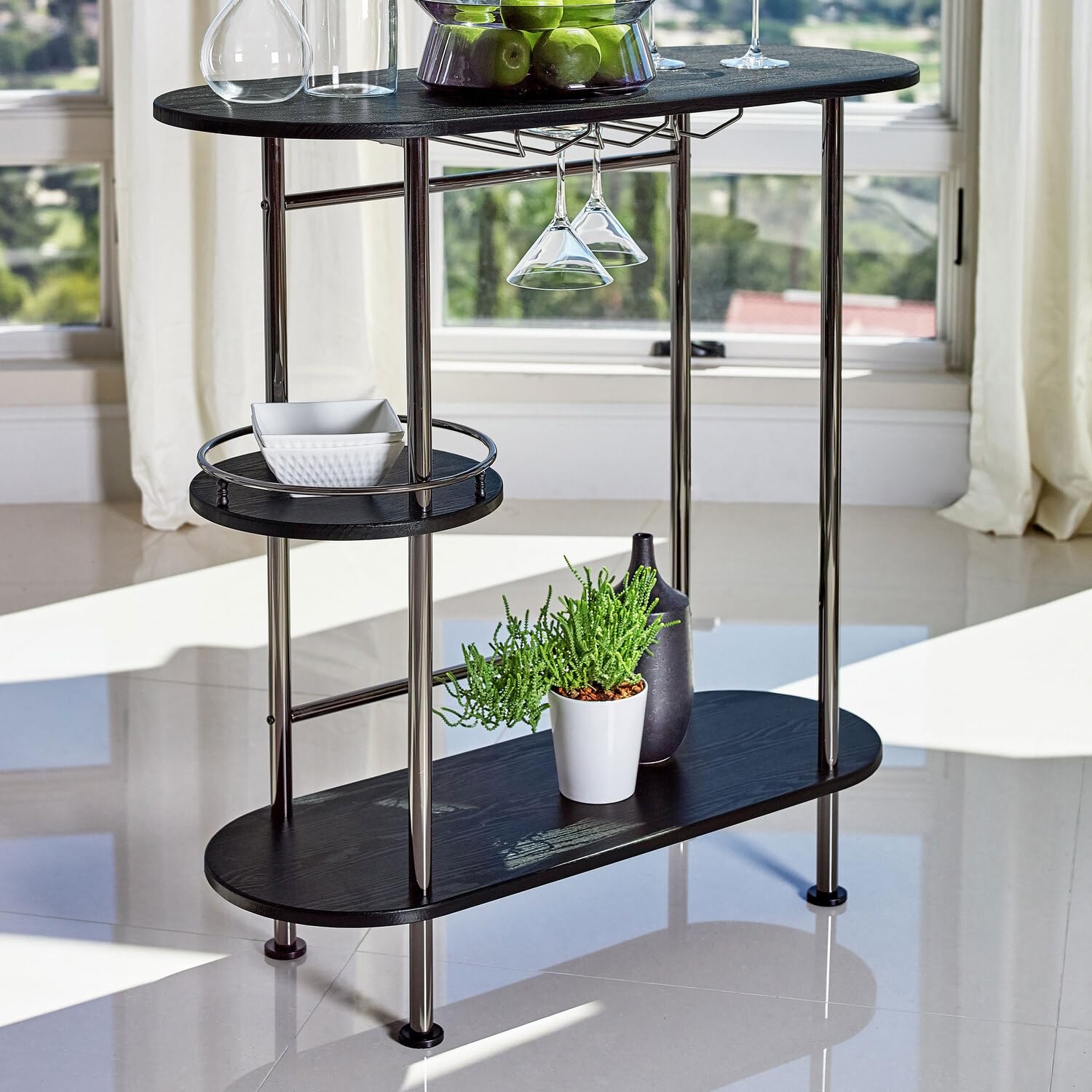 Coaster Home Furnishings 3-Tier Bar Unit, Black Oak/Black Nickel, 39.25wx15.75dx41.00h, 182527