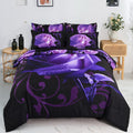 Floral Comforter Set Queen 7 Piece Bed In A Bag Purple Rose Flower Comforter With Sheet Set Soft Micorfiber Bedding Set (1 Comfo