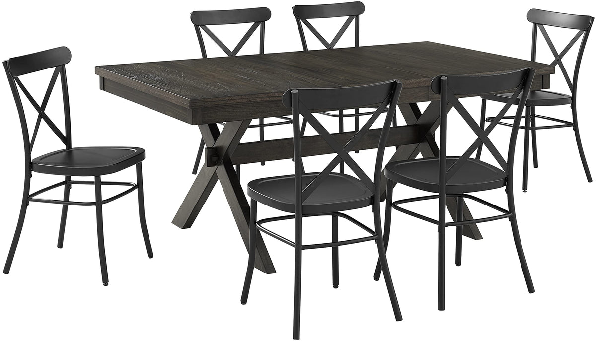 Crosley Furniture Hayden 7-Piece Modern Farmhouse Dining Table Set for 6 with Camille Metal Chairs, Slate