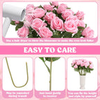 Hoemwarm 36 Pcs Silk Pink Roses Bouquet Bridal Artificial Flowers Mothers Day,Fake Rose Long Stem Realistic Artificial Flowers B