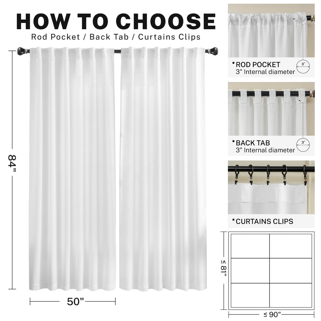 Meetbily White Linen Curtains 84 Inches Long For Living Room 2 Panels Set Linen Textured Back Tab Pocket Light Filtering Semi Sh