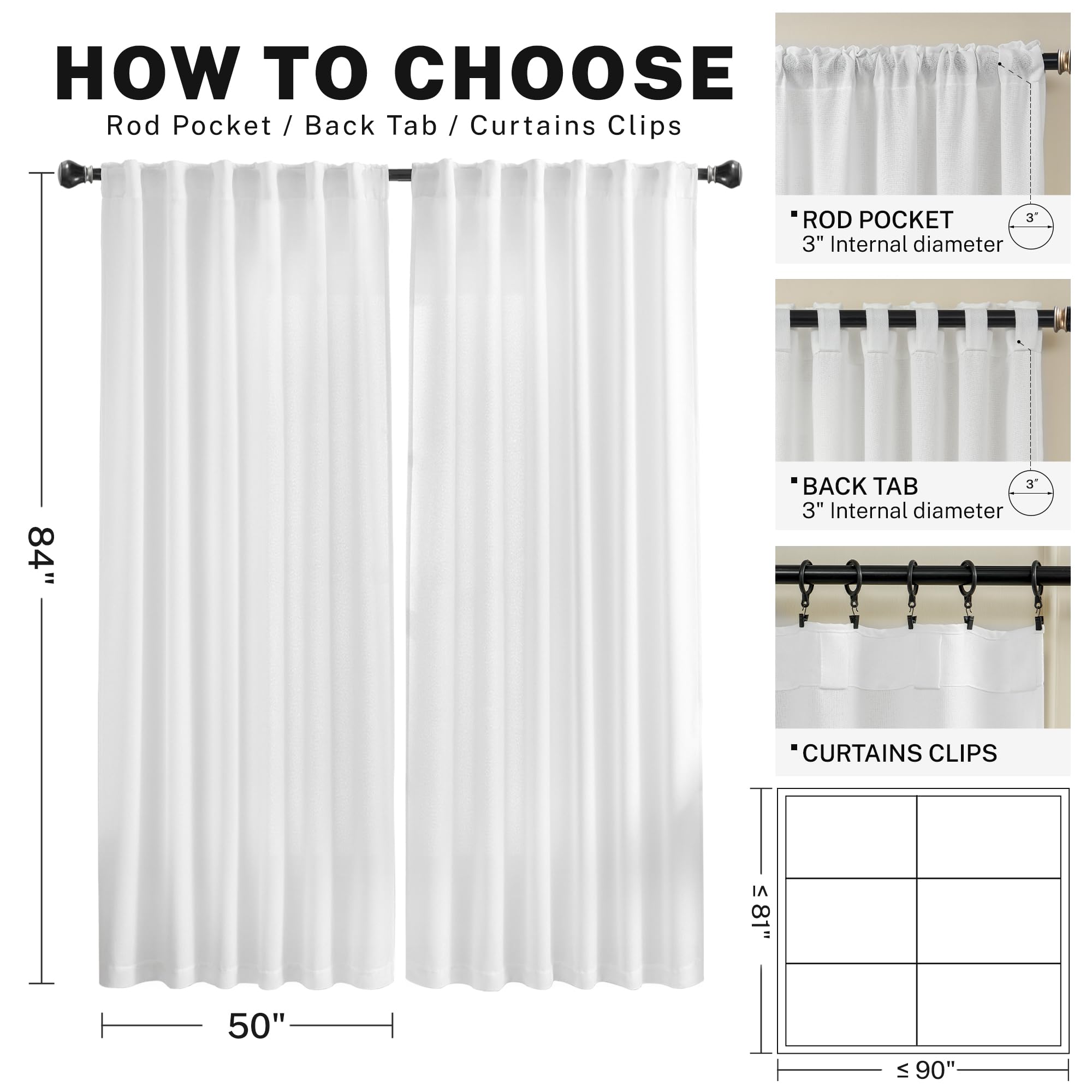 Meetbily White Linen Curtains 84 Inches Long For Living Room 2 Panels Set Linen Textured Back Tab Pocket Light Filtering Semi Sh