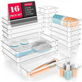 Leawall 16 Pcs Clear Plastic Drawer Organizers Set  4Size Versatile Storage Trays For Bathroom, Vanity, Makeup, Kitchen Gadget