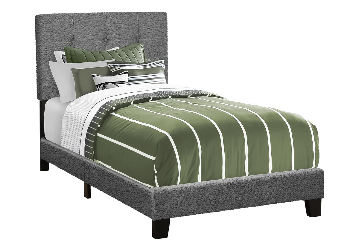 Monarch Specialties I 5803T Bed, Twin Size, Upholstered, Bedroom, Frame Only, Youth, Teen, Juvenile, Dark Grey Boucle, Transitional