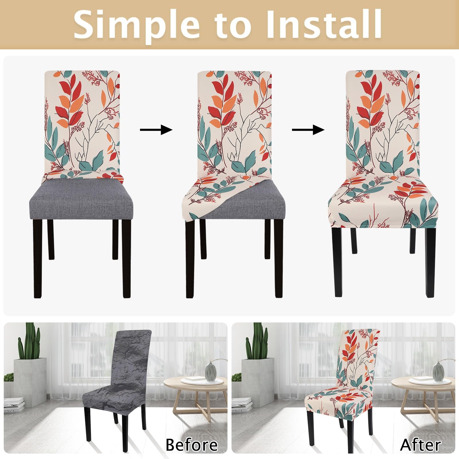 Searchi Printed Dining Room Chair Covers Set Of 6, Stretch Kitchen Chair Covers Washable Parsons Chair Slipcover Removable Dining Chair Protectors For Hotel,Ceremony(Floral Pattern1)