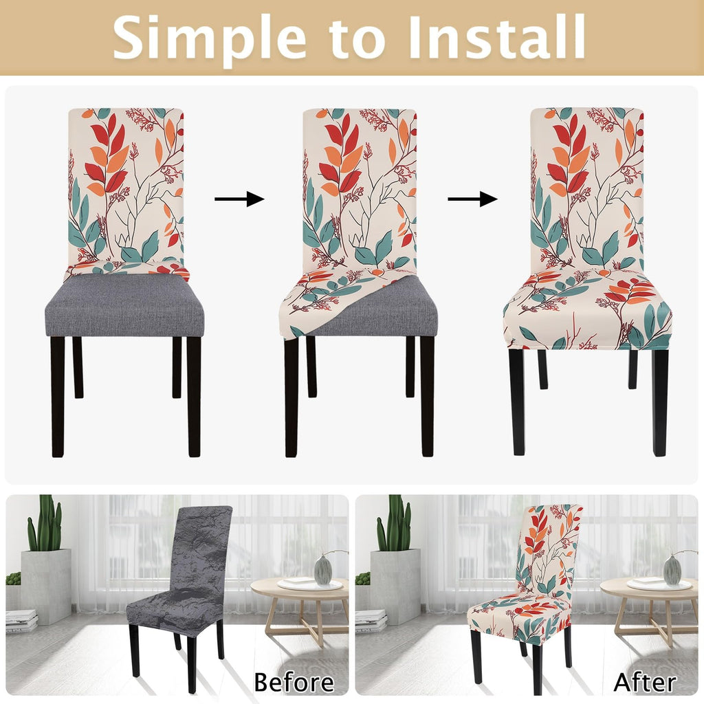 Searchi Printed Dining Room Chair Covers Set Of 4, Stretch Kitchen Chair Covers Washable Parsons Chair Slipcover Removable Dining Chair Protectors For Hotel,Ceremony(Floral Pattern1)