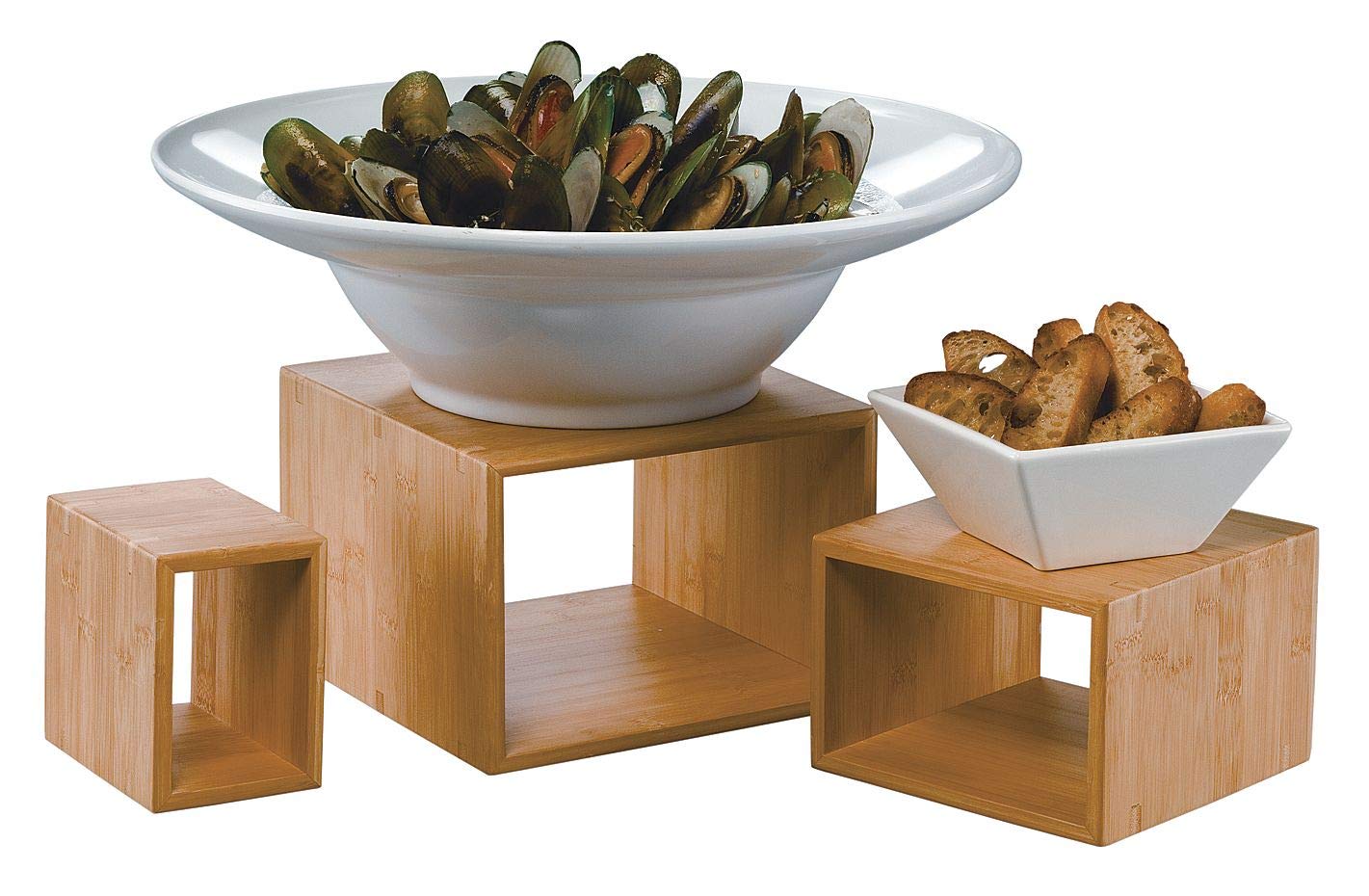 American Metalcraft BAMRD2 Dark Bamboo Riser Display Set, Brown, 3 Pieces