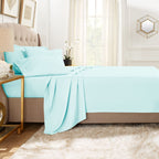 Clara Clark Twin Sheets, 5 Piece Set - Hotel Luxury Sheets For Twin Size Bed, Super Soft Bedding Sheets & Pillowcases, Twin Size Sheets, Aqua Light Blue
