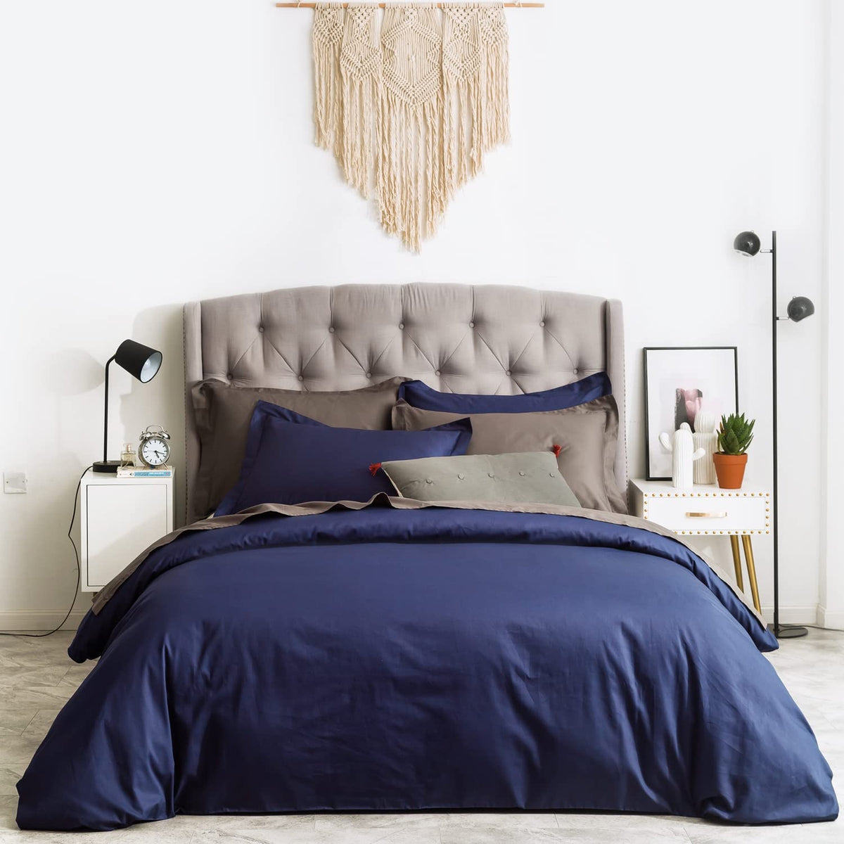 Susybao Duvet Cover King 100% Cotton Navy Blue Duvet Cover 3 Pieces Set 1 Simple Dark Blue Duvet Cover With Zipper Closure Ties