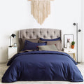 Susybao Navy Blue Duvet Cover Queen 100% Cotton 3 Pcs Set 1 Navy Duvet Cover With Zipper Ties 2 Pillow Shams Luxury Soft Dark Bl
