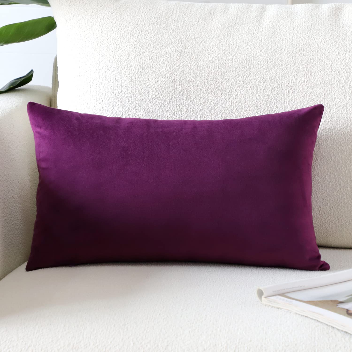 Artscope Luxury Velvet Pillow Covers Super Soft Decorative Rectangle Throw Pillow Covers Case Cushion Covers For Sofa Couch Bedroom Car Decor 16X24 Inch Eggplant Purple