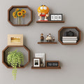 AALIYA MART Wooden Floating Wall Shelves, Octagonal Shape Set of 6 Wall Shelves | Creative Wall Display Racks for Books, Plants 
