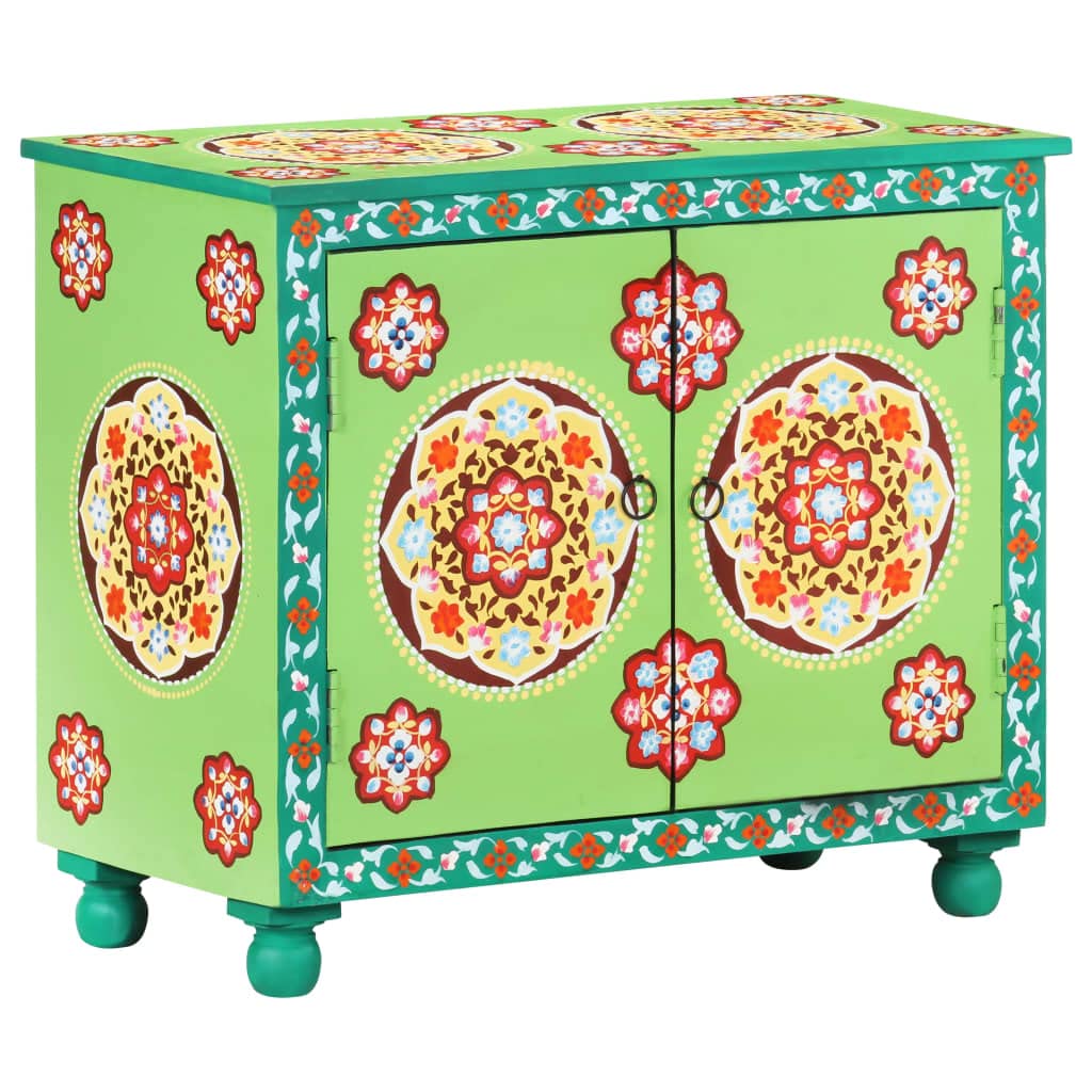 vidaXL Multicolor Solid Mango Wood Sideboard  Artistic Bohemian Style, HandPainted Decorative Details, TwoDoor Multipurpose S
