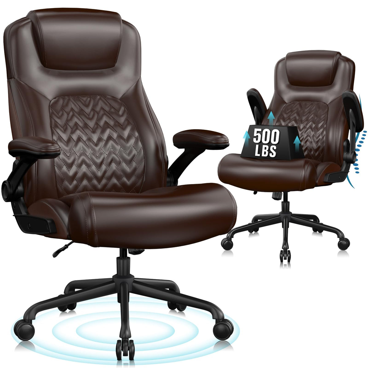 Flysky Executive Ergonomic Office Chair - Big And Tall Office Chair For Heavy People, Pu Leather, Lumbar Support, Flip-Up Armres