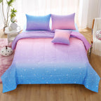 Jqinhome Queen Girls Comforter Set,6 Piece Bed In A Bag 3D Purple Orange Glitter Bedding Set -All Season Microfiber Rainbow Bedding Sets For Girls Women