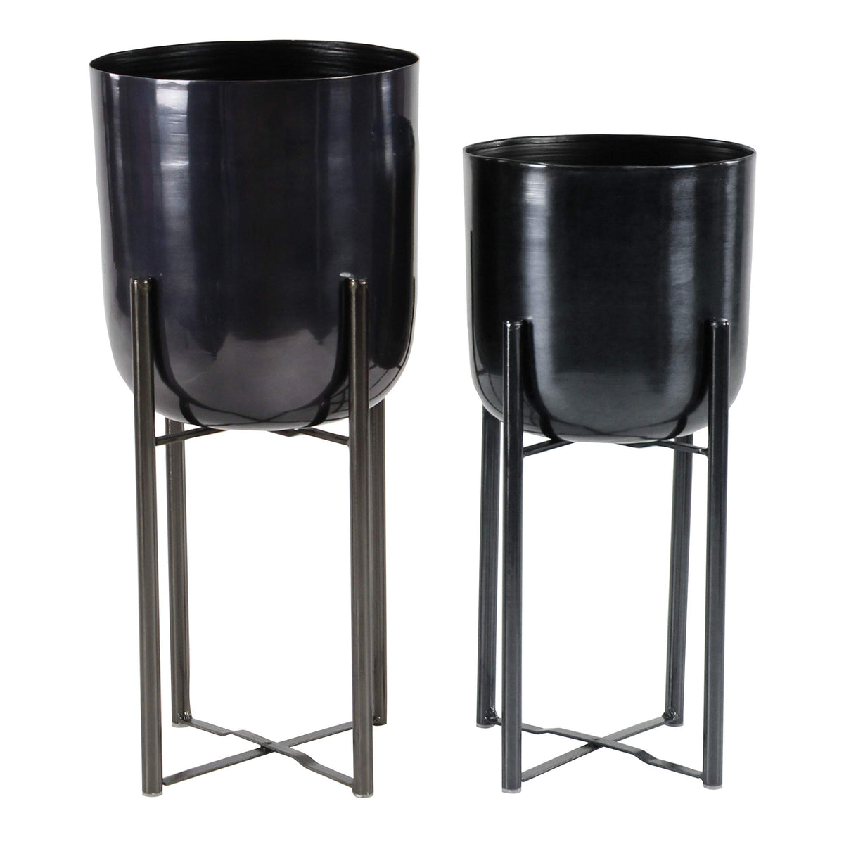 Cosmoliving By Cosmopolitan Metal Round Planter With Removable Stand, Set Of 2 19, 22H, Black