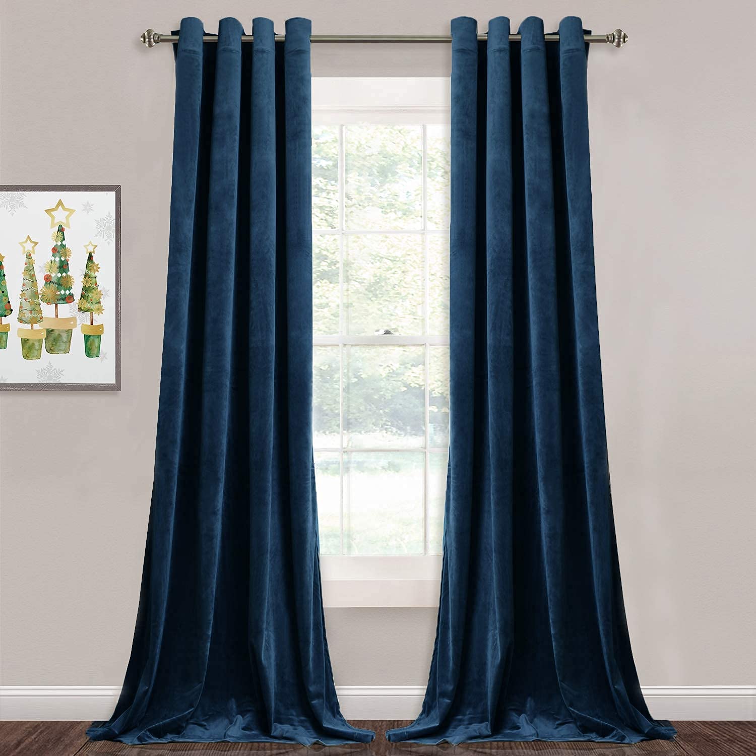 Stangh Navy Blue Velvet Curtains - 84 Inches Length Blackout Thermal Insulated Curtain Panels Elegant Decor Grommet Window Drape