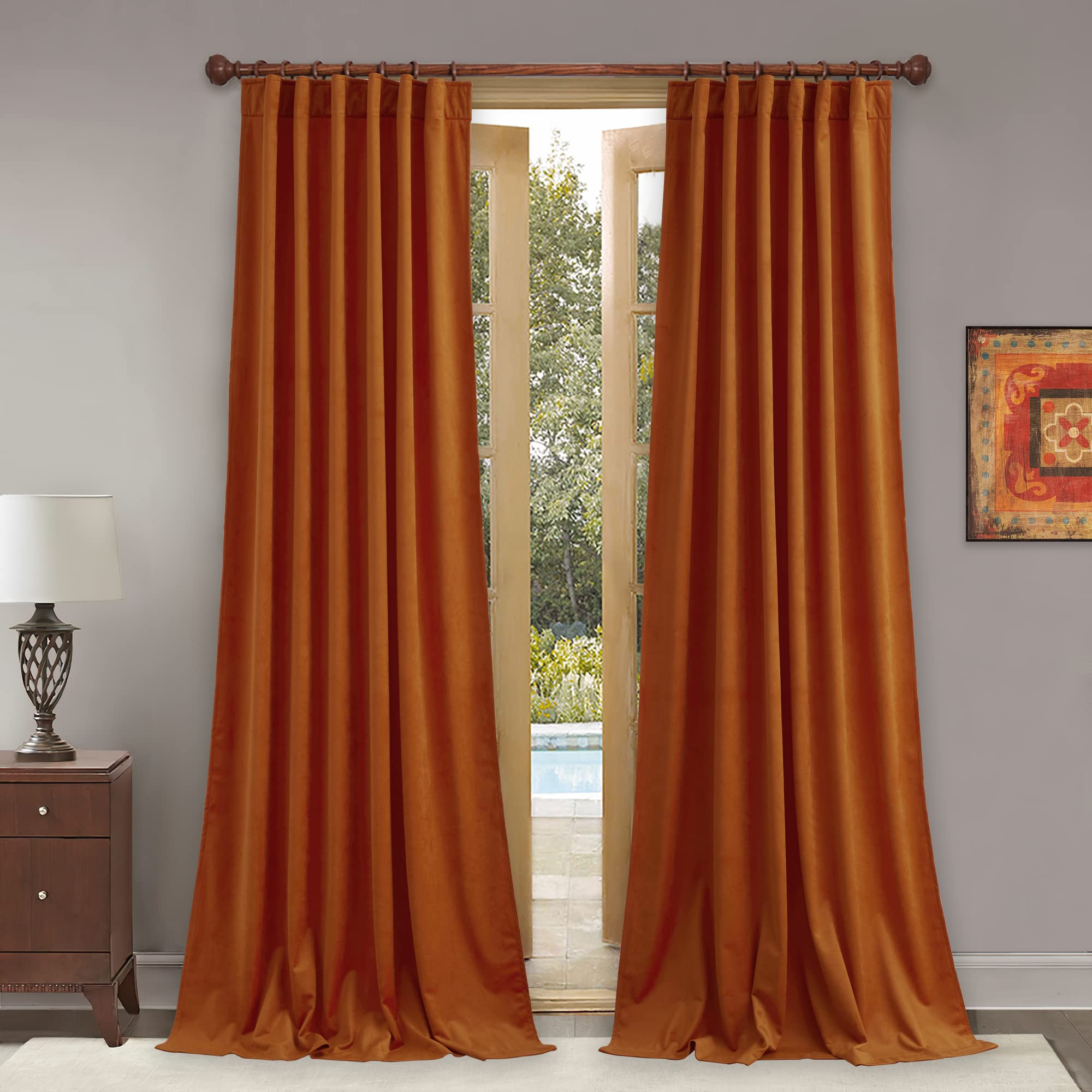 Stangh 108 Inches Velvet Curtains - Brignt Orange Room Darkening Thermal Insulated Window Drapes For Living Room, Holiday Backdr