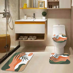 Tayney Boho Mid Century Shower Curtain Set With Toilet Lid Cover And Non-Slip Rugs, Abstract Sun Mountain Plants 4 Pcs Modern Sh