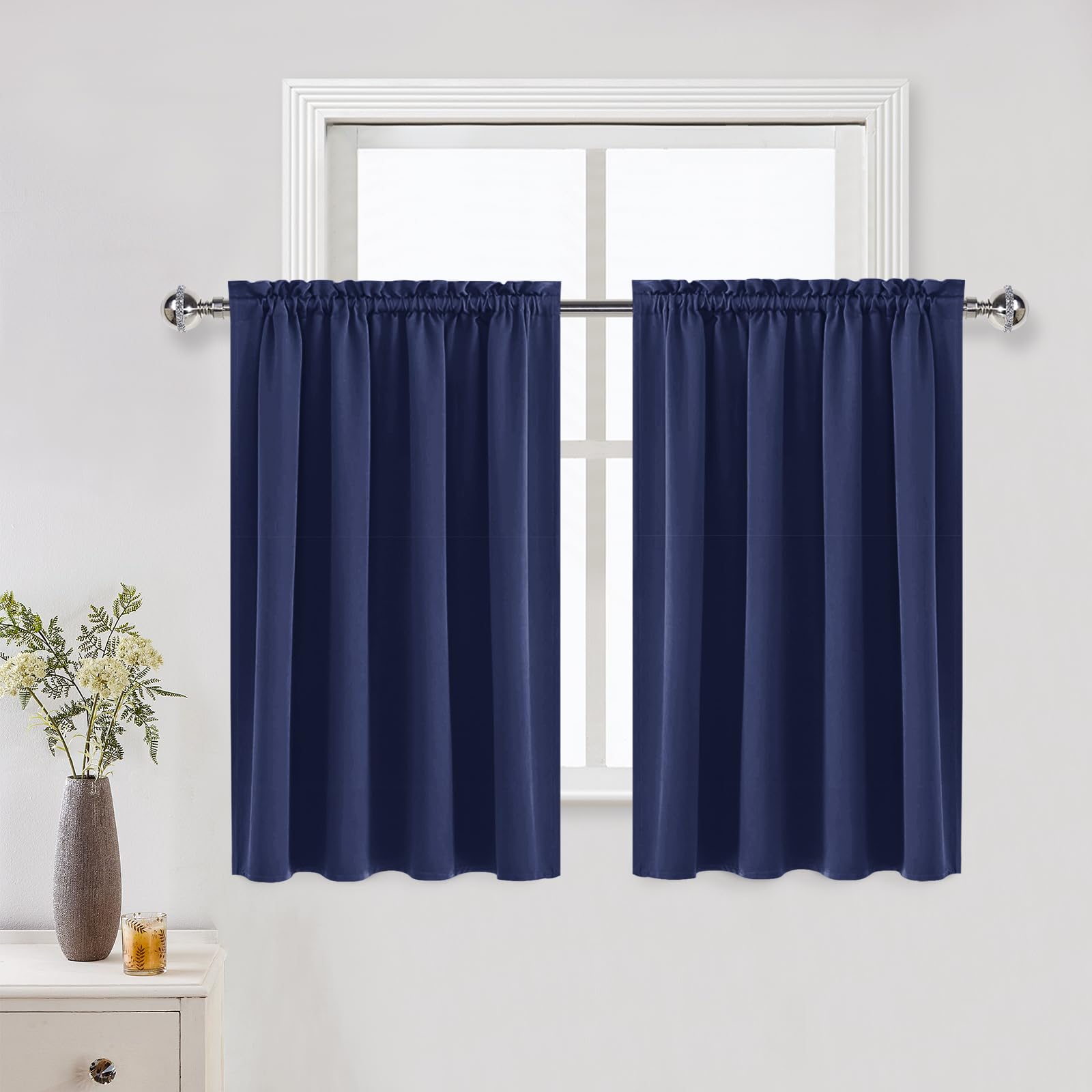 Dwcn Blackout Curtains For Living Room Thermal Insulated, Energy Saving & Noise Reducing Bedroom Curtains, Navy, W 52X L 36 Inch