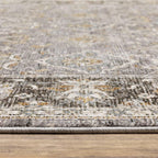 HomeRoots 509432 6 x 9 ft. Gray & Blue Oriental Power Loom Stain Resistant Rectangle Area Rug with Fringe