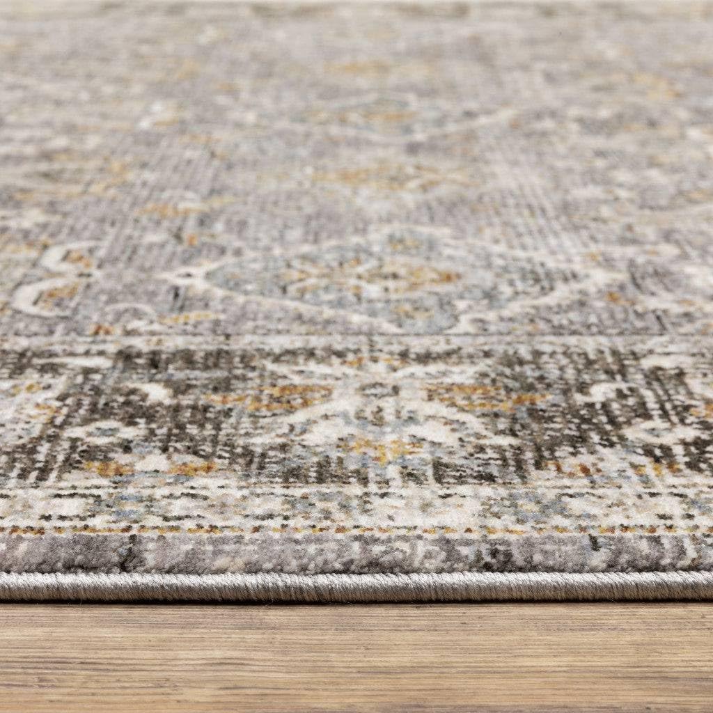 HomeRoots 509432 6 x 9 ft. Gray & Blue Oriental Power Loom Stain Resistant Rectangle Area Rug with Fringe