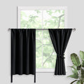 Jiuzhen Short Blackout Curtains For Small Window - Cafe Room Darkening Privacy Thermal Insulated Half Window Curtains Tiers For Bathroom,Kitchen, W 42 X L 36, Set Of 2 Panels With Tiebacks, Black