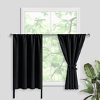Jiuzhen Short Blackout Curtains For Small Window - Cafe Room Darkening Privacy Thermal Insulated Half Window Curtains Tiers For Bathroom,Kitchen, W 42 X L 36, Set Of 2 Panels With Tiebacks, Black