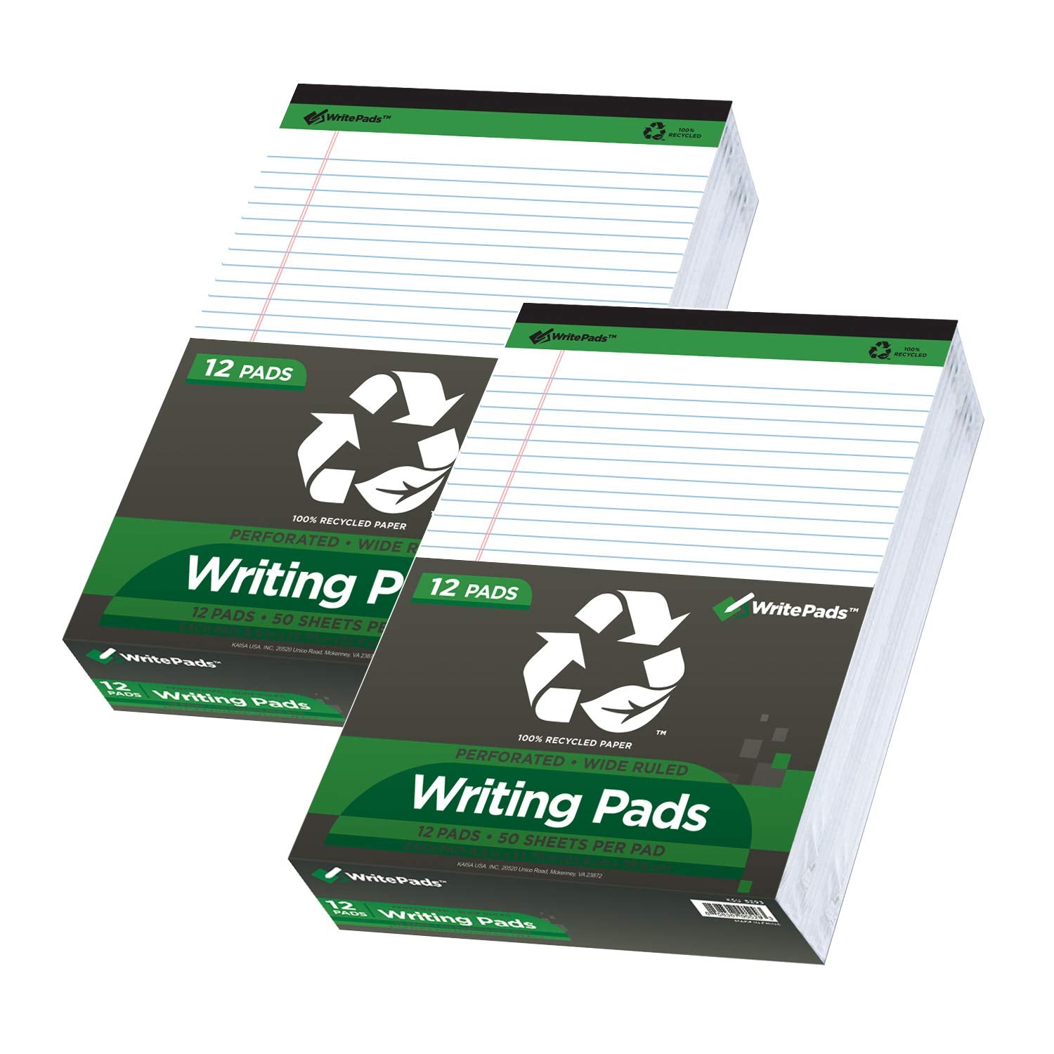 Kaisa Legal Pads Writing Pads Recycled Paper Pads, 8.5'X11.75' Wide Ruled, 50 Sheets/Pad 8-1/2'X 11-3/4' Large Perforated Wr
