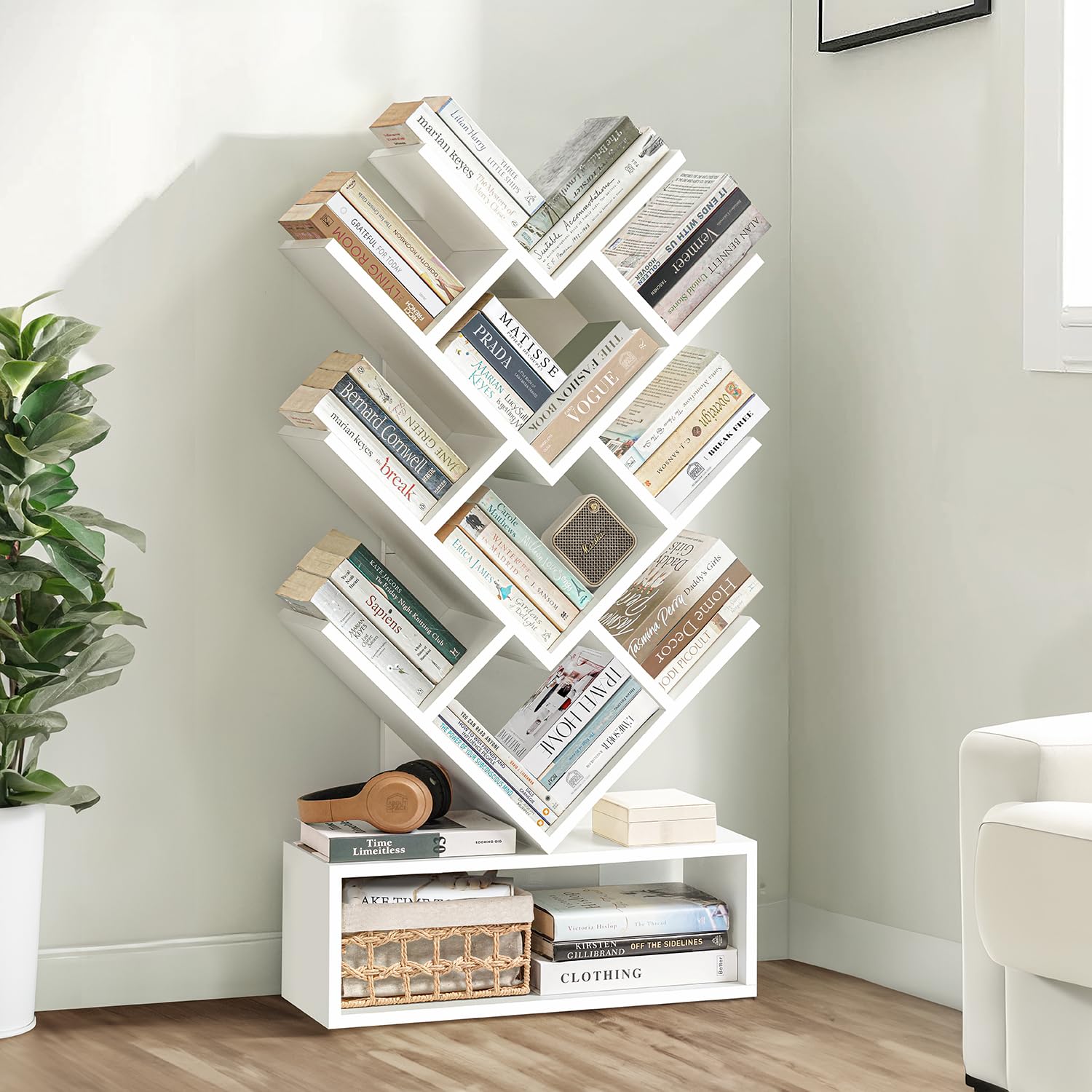 About Space Book Shelf For Home  11 Tier Tree Shaped Book Rack For Study Room Diy Wooden Book Stand With Bottom Storage Space F