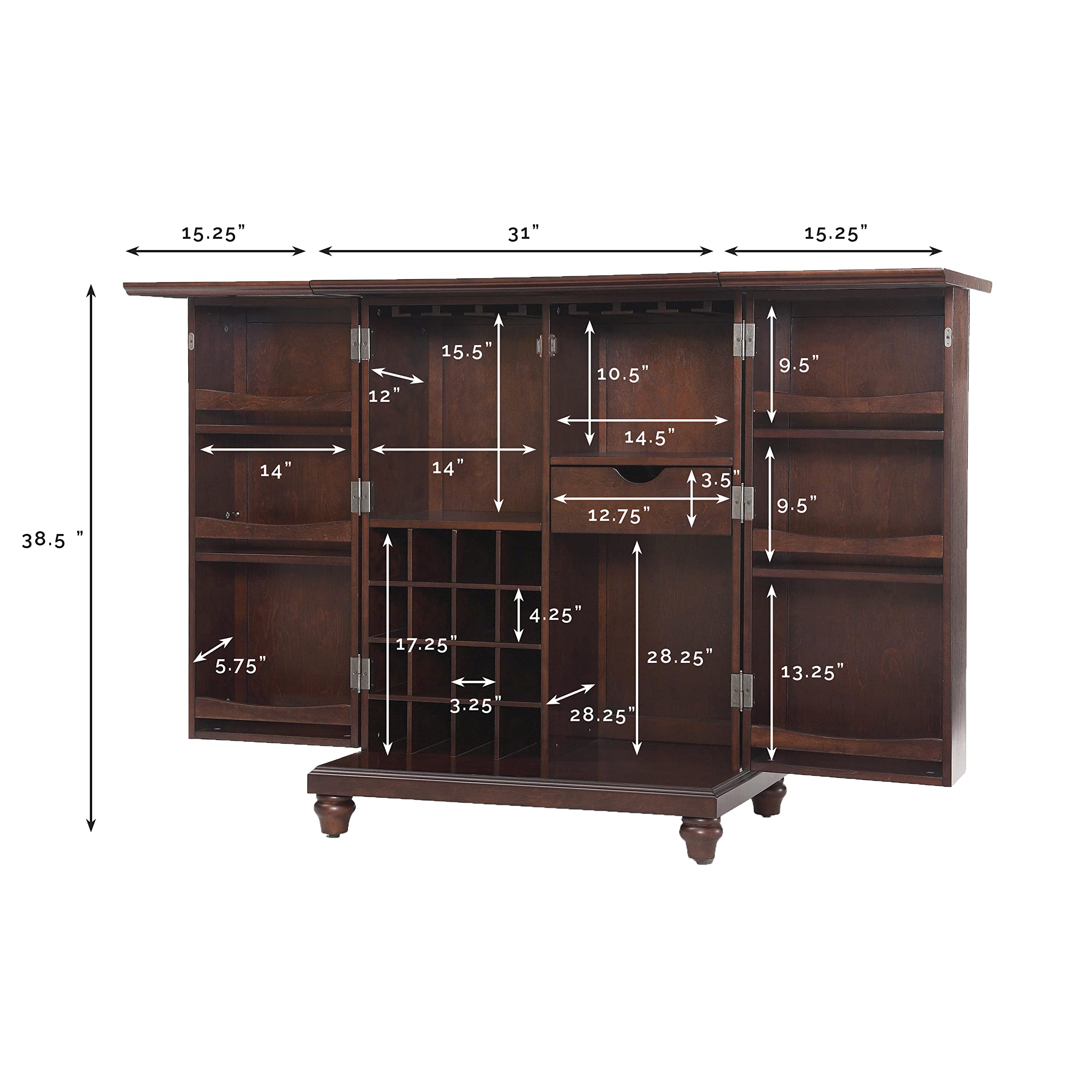 Crosley Furniture Cambridge Black Expandable Top Bar Cabinet - Stylish Storage Solution for Home Bars and Entertaining