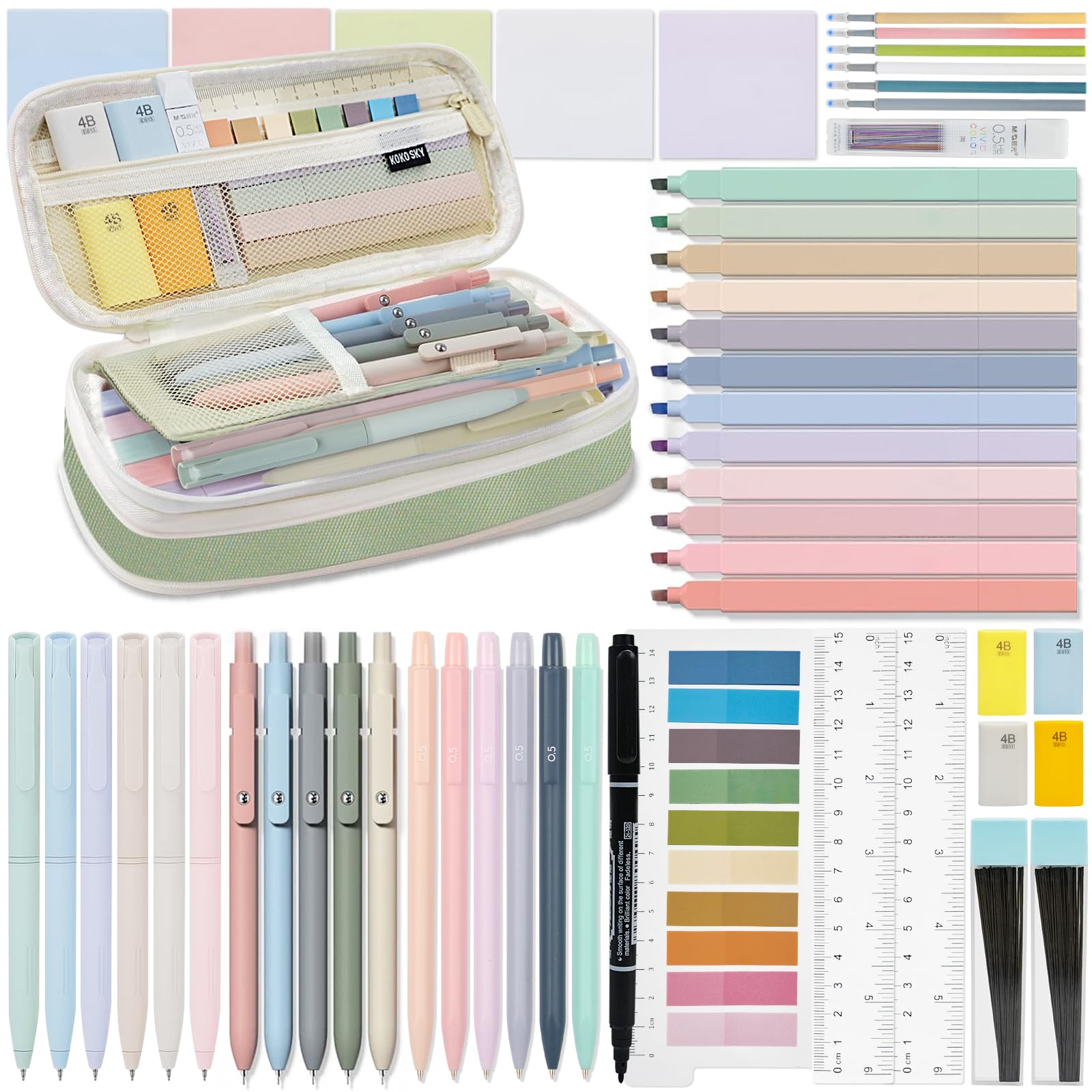 Hrfgwdd 52 Pcs Aesthetic School Supplies With Highlighters, Mechanical Pencils, Color Ink Gel Pens, Pencil Case, Bible Study Sup