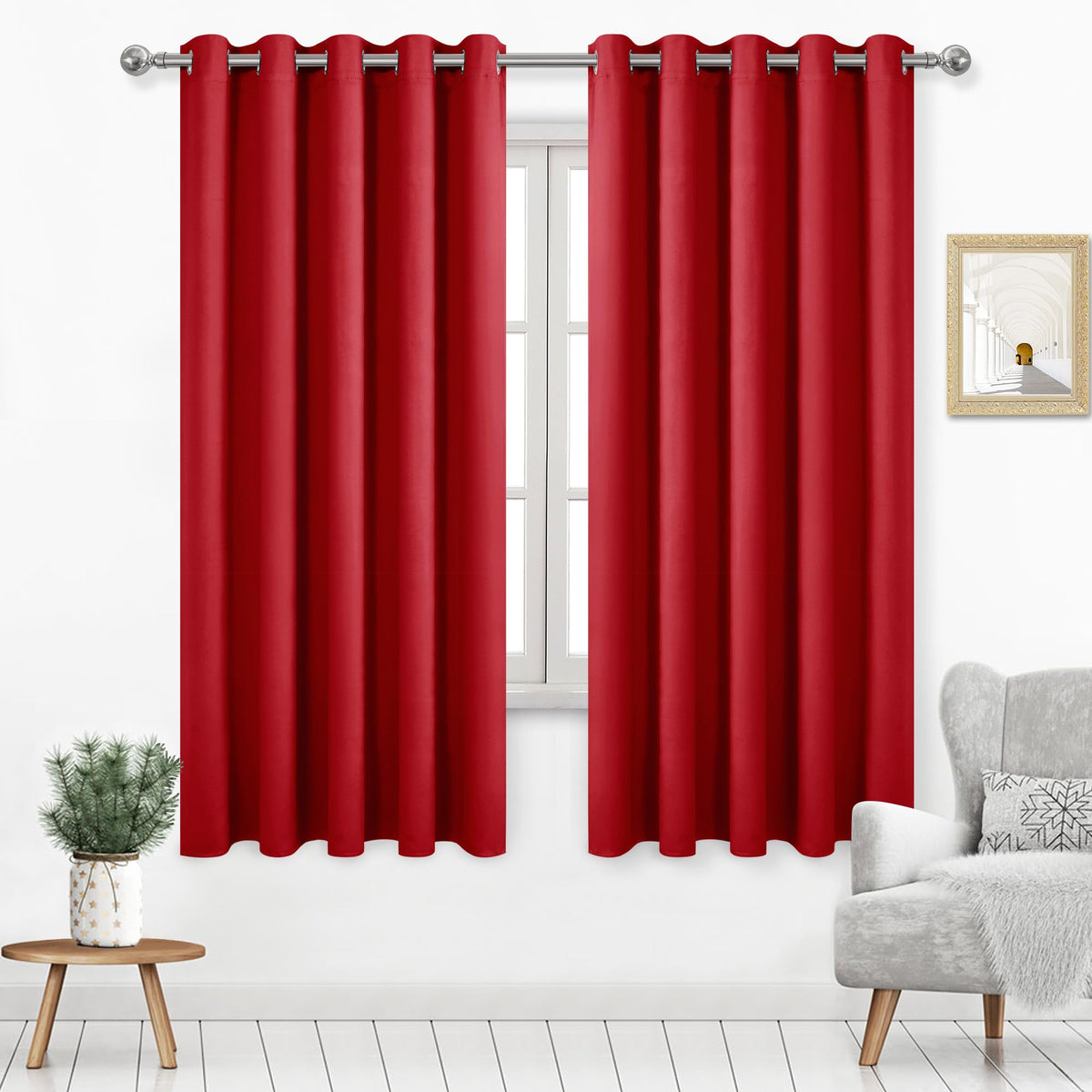 Dwcn Christmas Curtains 63 Inches Long, Red Blackout Curtains For Bedroom, Solid Grommet Living Room Curtains Extra Wide Curtain