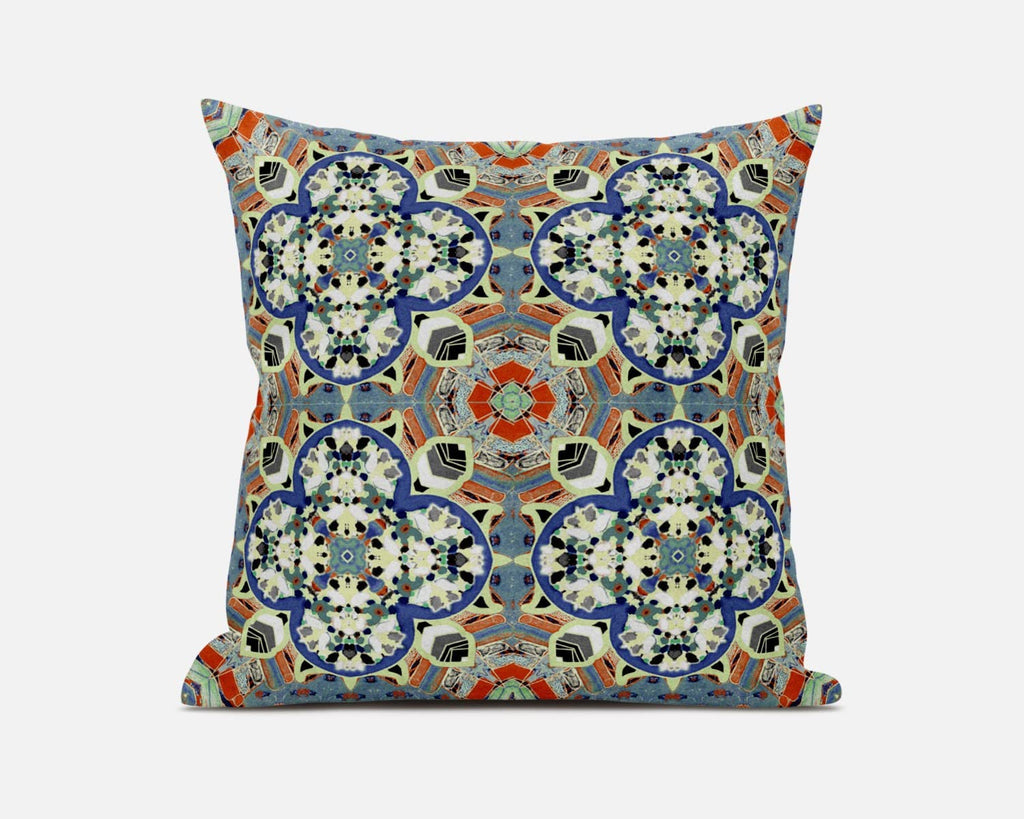 HomeRoots Blue Cream Orange Blue Cream Cloverleaf Boho Suede Throw Pillow
