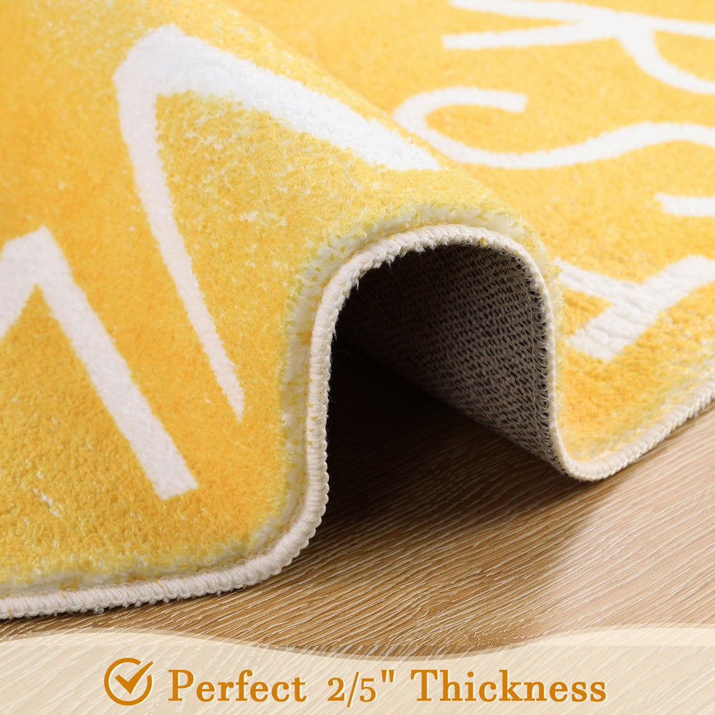 Topotdor Round Kids Play Rug Alphabet Nursery Area Rug Extra Large Soft Crawling Play Mat For Children Toddlers Bedroom (47 Inch, Yellow)