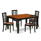 East West Furniture WENI5-BCH-LC 5 Piece Kitchen Table Set for 4 Includes a Rectangle Dining Table with Butterfly Leaf and 4 Faux Leather Dining Room Chairs, 42x60 Inch, Black & Cherry