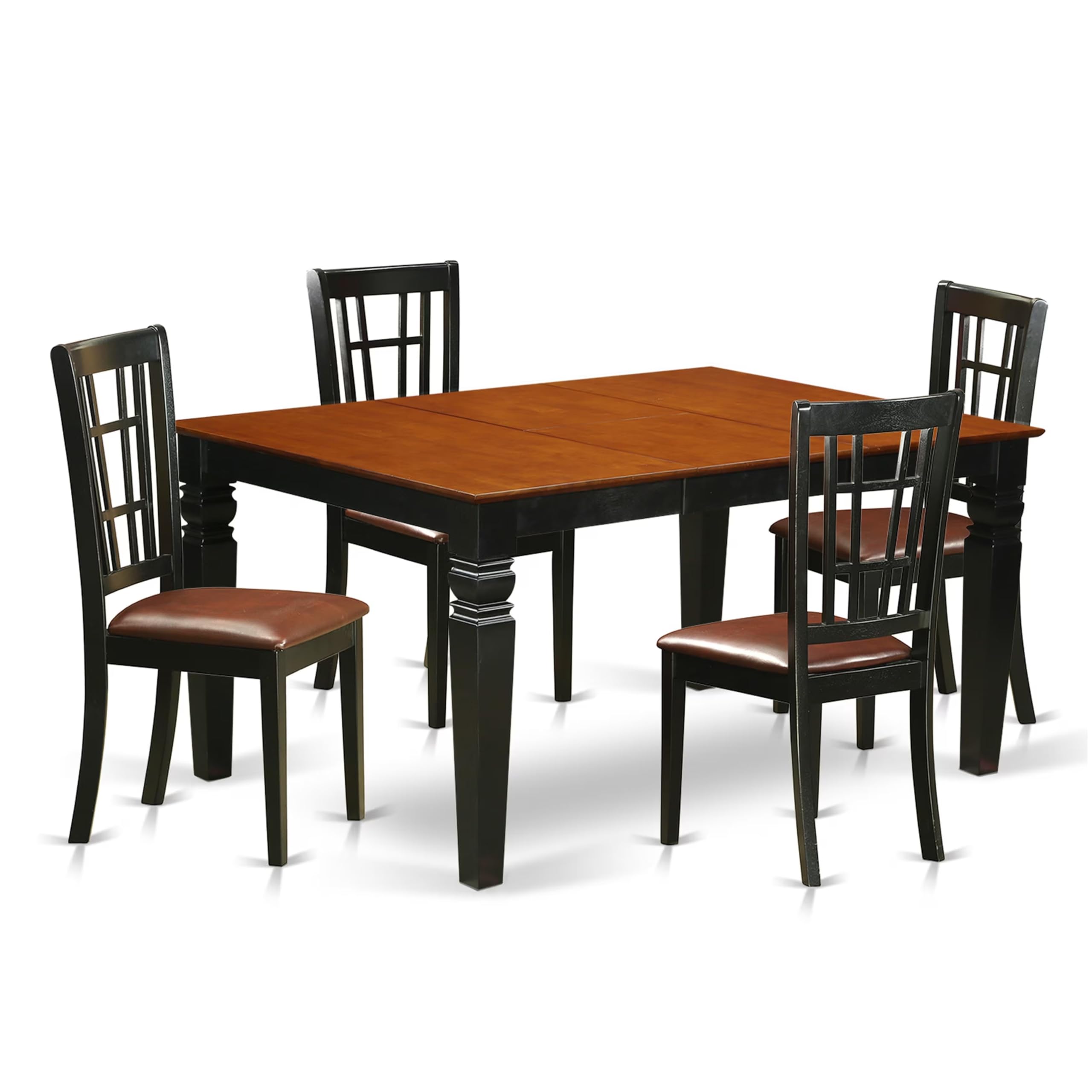 East West Furniture WENI5-BCH-LC 5 Piece Kitchen Table Set for 4 Includes a Rectangle Dining Table with Butterfly Leaf and 4 Faux Leather Dining Room Chairs, 42x60 Inch, Black & Cherry