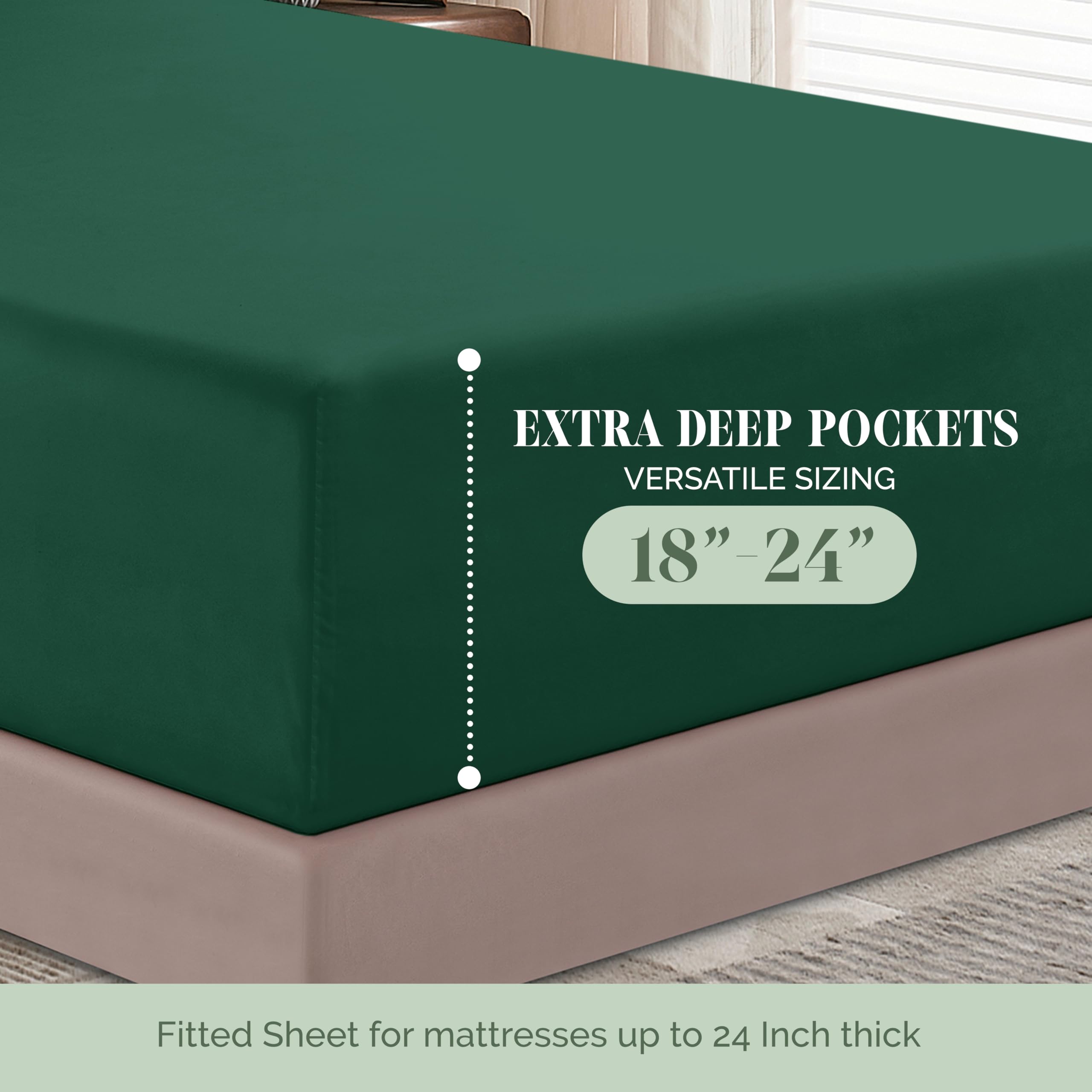 Elegant Comfort 1500 Premium Hotel Quality 18-24 Inches Deep - Extra Deep Pocket Single Fitted Sheet For High Mattress, Luxury And Softest, Smart Pocket - Wrinkle Free, Queen, Hunter Green
