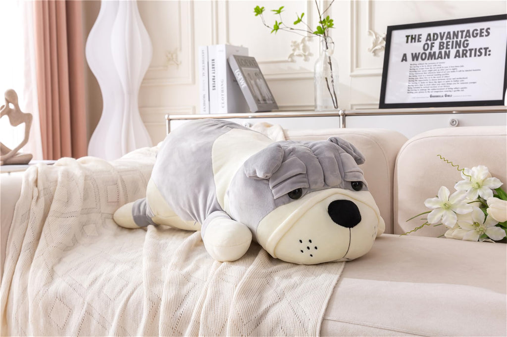Bulldog Stuffed Animal Soft Large Dog Plush Hugging Pillow Gifts for Boys Girls Children's Day Gray 23.6in/60cm