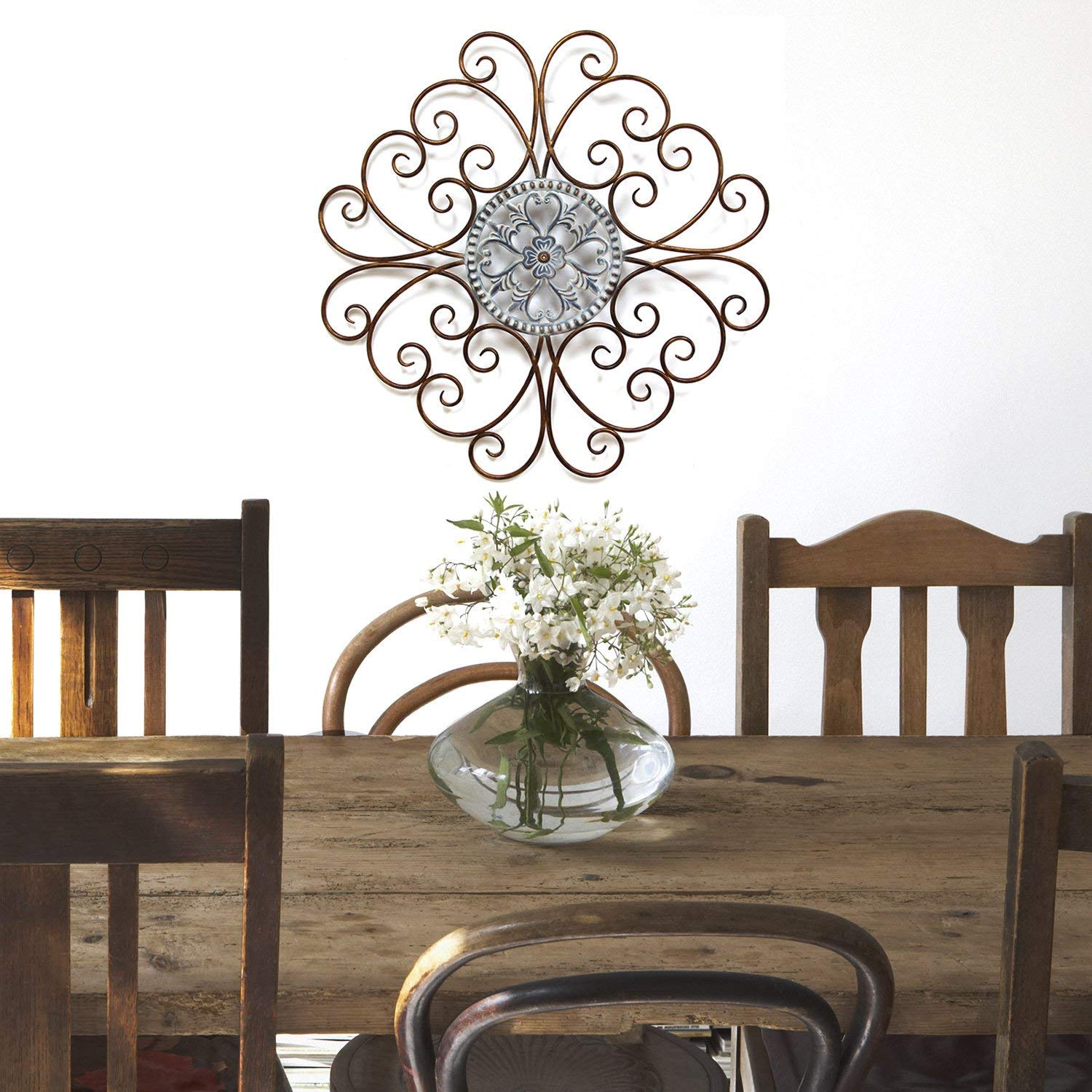 HomeRoots Bronze/Blue Metal 28' X 0.5' X 28' Bronze Scroll Medallion Wall Decor