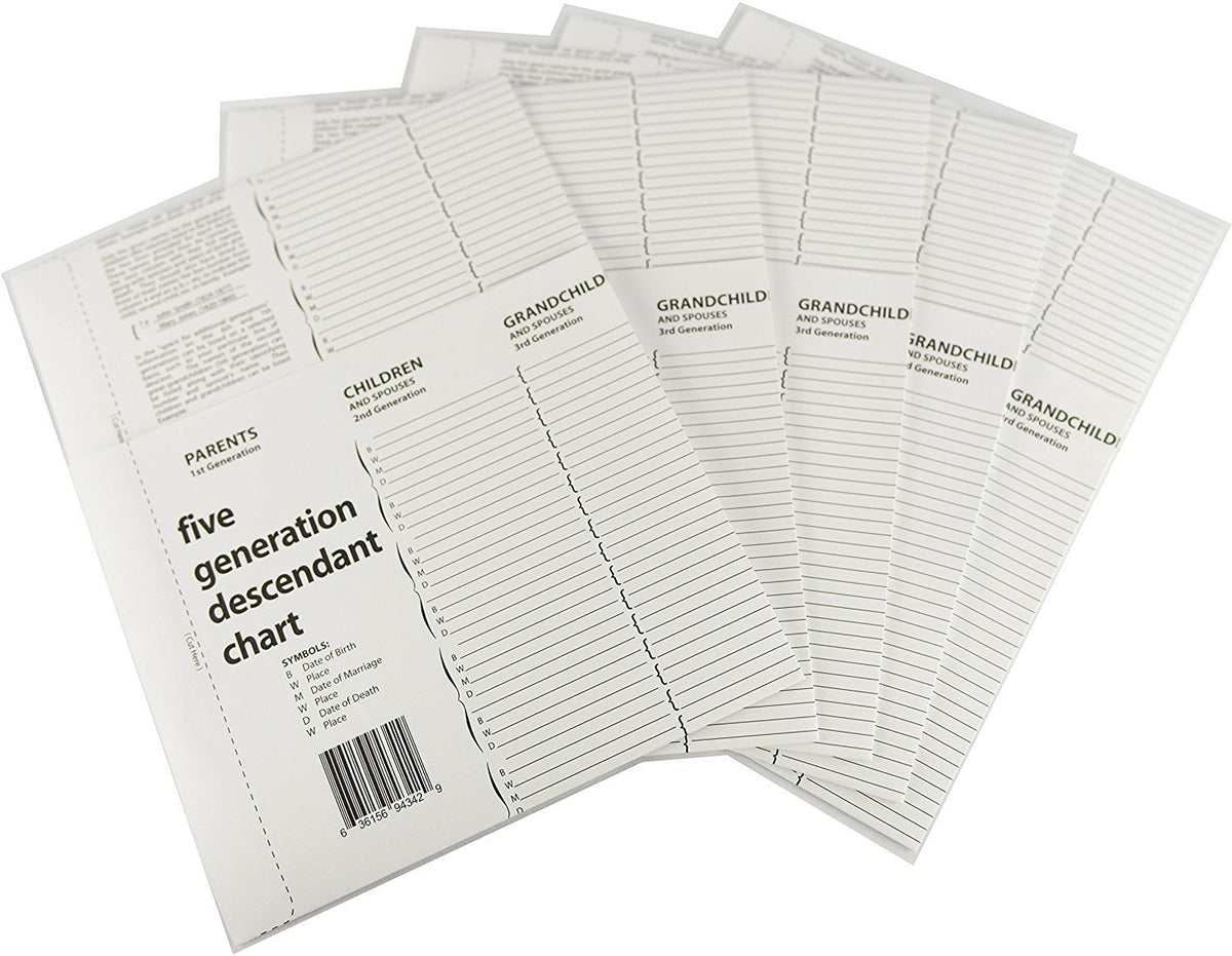 Treeseek 5 Generation Descendants Chart | 5 Pack | Blank Genealogy Forms For Family History And Ancestry Work