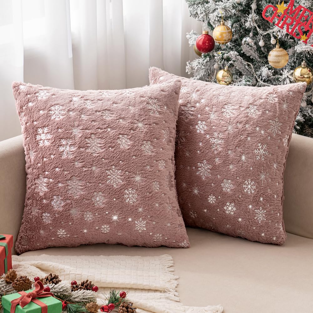 Miulee Set Of 2 Christmas Decorative Throw Pillow Covers Soft Faux Fur Winter Pillow Covers With Silver Snowflake Glitter Winter