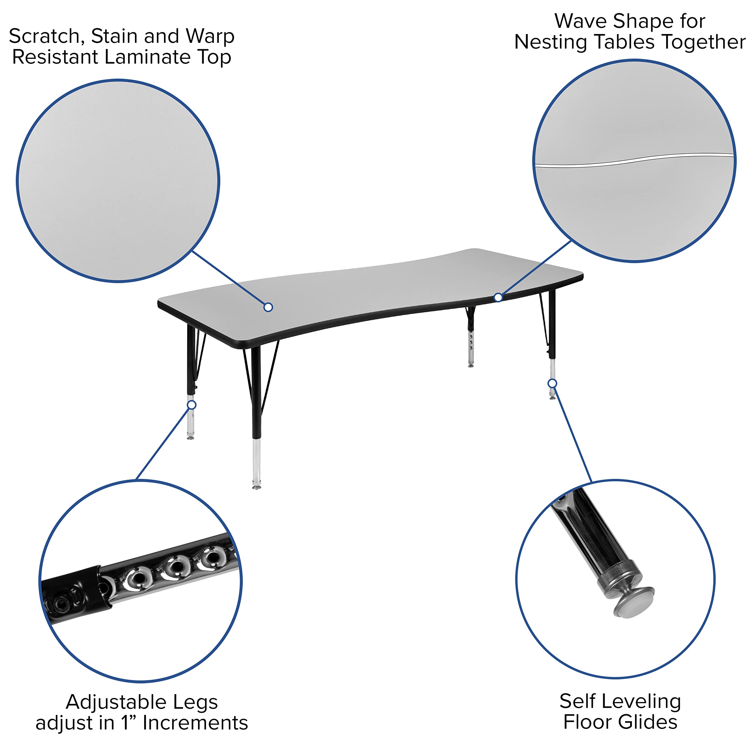 Flash Furniture 86' Oval Wave Collaborative Laminate Activity Table Set With 12' Student Stack Chairs, Grey/Black