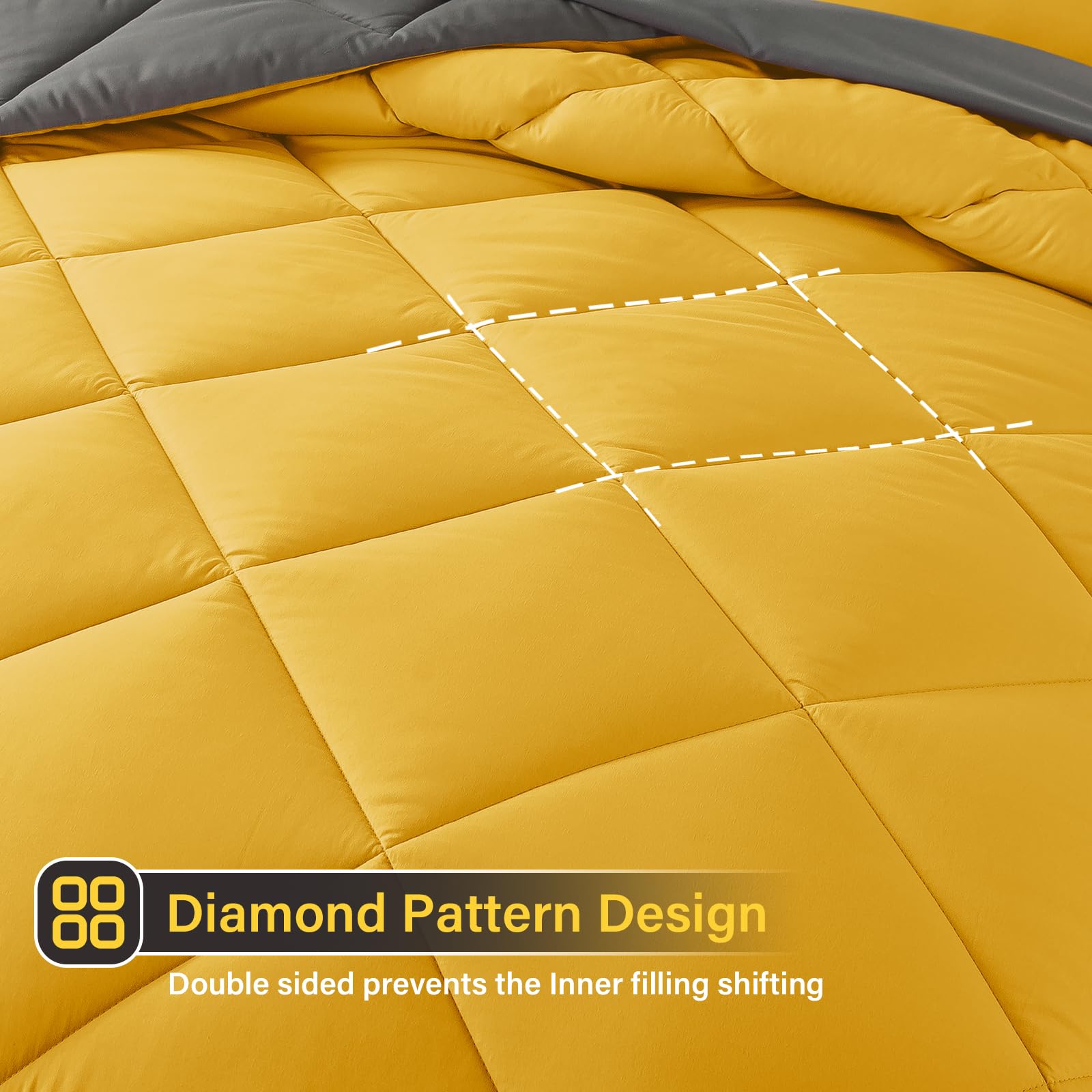 Cosybay Bed In A Bag Full Reversible Comforter Sets 7Pcs All Season Down Alternative Bedding Sets Yellow And Grey With Comforter