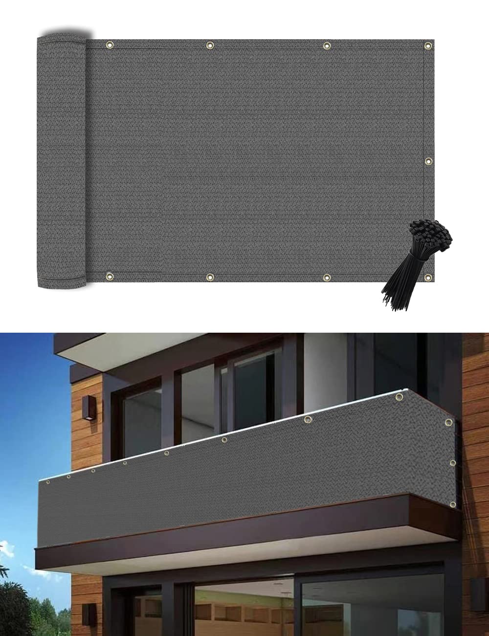 Poyee 3'  16' Dark Gray Balcony Privacy Screen Fence Cover Uv Protection Weather Resistant Waterproof Shade Cloth For Outdoor Pa